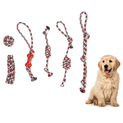 BEIJIALY 6 Stück Weihnachts-Hundeseil-Spielzeug, Haustier-Baumwollseil-Spielzeug, Interaktives Haustier-Baumwollseil-Spielzeug für das Kauen und Zahnen Des Hundes, Tauziehen-Spielzeug für Hunde, Hunde von BEIJIALY