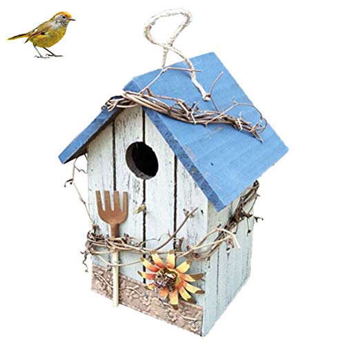BEIJIALY 7.8 inch Wooden Decorative Birdhouse, Hand Painted Bird House for Outdoor Hanging Bird House Garden Decoration, Outdoor Bird Nest(Blue L) von BEIJIALY