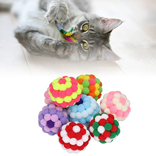 BEIJIALY 8 Stück Katzenballspielzeug, Glockenspielzeugball, Handgefertigter Plüsch-Hüpfball, Elastischer, Weicher, Bunter, Interaktiver Kau-Plüschglockenball für Kätzchen von BEIJIALY
