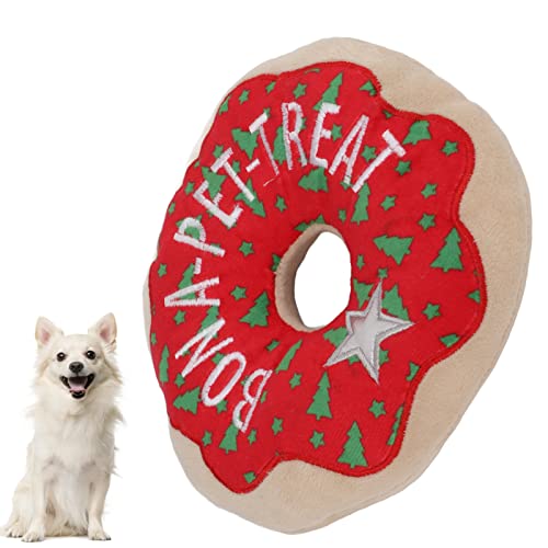 BEIJIALY Donut-Haustierspielzeug, Interaktives Haustier-Donut-Spielzeug, Plüsch, Interaktives Kauen, Zähneknirschen, Weihnachtsmuster, Welpen-Quietschspielzeug für Kleine, Mittelgroße Hunde von BEIJIALY