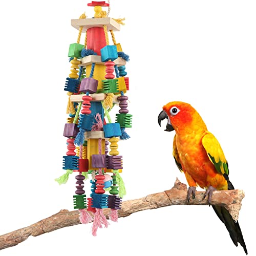 BEIJIALY Vogel-Kauspielzeug, großes Papageien-Spielzeug, Holzblöcke, bunt, Papageienkäfig, Bissspielzeug, Vogelkäfig Hängendes Spielzeug für mittelgroße und große Papageien von BEIJIALY