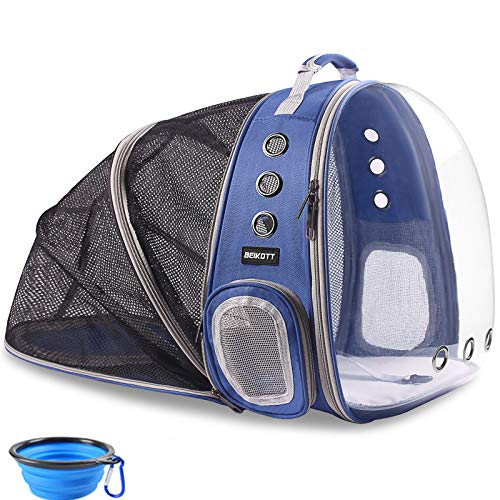BEIKOTT Erweiterbarer Rucksack für Katzen, Hunde und Haustiere, transparent mit Raumkapsel für Reisen/Wandern/Outdoor (Blau) von BEIKOTT