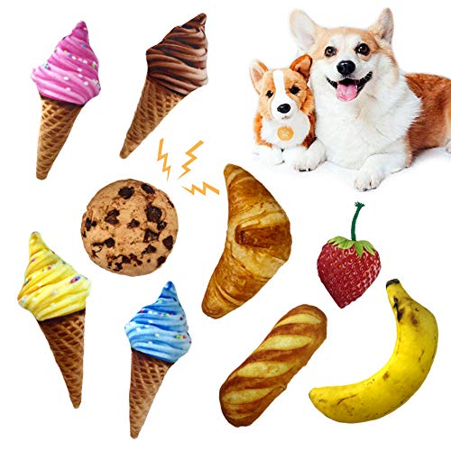 BEISIJIA Quietschendes Hundespielzeug, 9-teiliges Plüsch-Kauspielzeug-Set, niedlich, lustige Lebensmittelform, Welpen-Trainingsspielzeug für kleine und mittelgroße Hunde von BEISIJIA