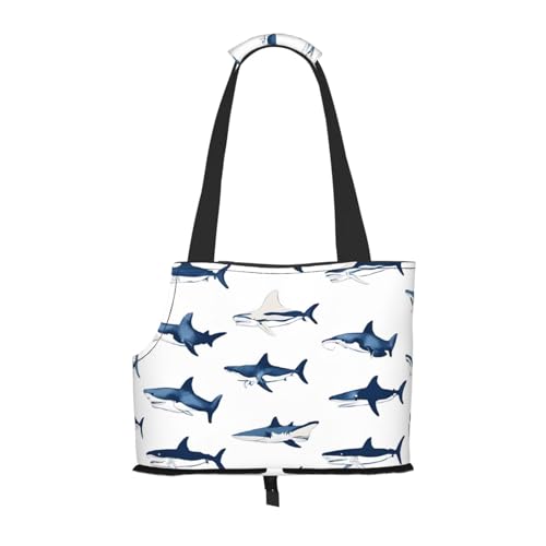 Bedruckte, faltbare Haustiertasche mit Haifisch-Motiv, tragbare Reisetasche für Welpen, Katzen, Haustier-Tragetasche, Rucksäcke von BEIVGOXL