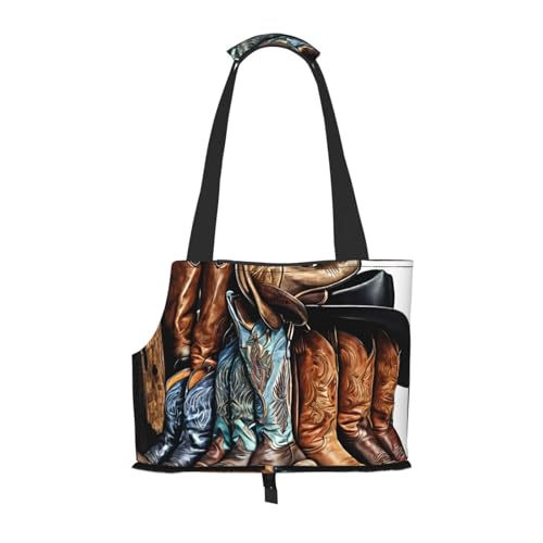 Cowboy-Handtasche mit schwarzem Hut, Westernstiefel, bedruckt, faltbar, für Welpen, Katzen, Reisetasche, Haustier-Tragetasche, Rucksäcke Cowboy-Handtasche mit schwarzem Hut, Westernstiefel, bedruckt, faltbar, für Welpen, Katzen, Reisetasche, Haustier-Tragetasche, Rucksäcke von BEIVGOXL