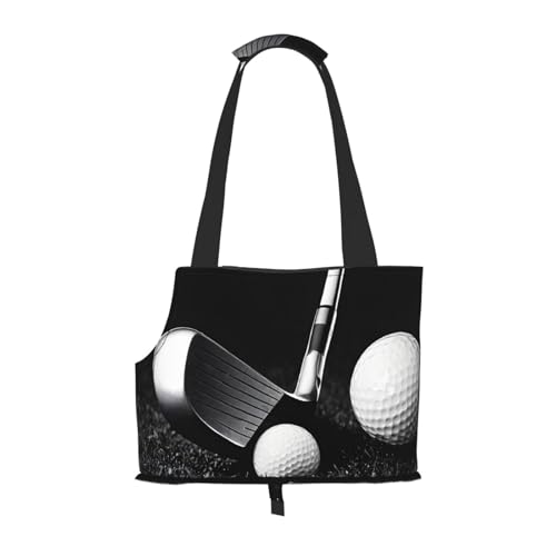 Faltbare Haustiertasche mit Golf-Druck, tragbar, für Welpen, Katzen, Reise-Handtasche, Rucksack, Schwarz und Weiß von BEIVGOXL