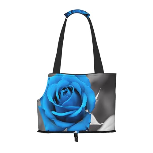 Faltbare Haustiertasche mit blauem Rosen-Druck, tragbare Reisetasche für Welpen, Katzen, Haustier-Tragerucksäcke. von BEIVGOXL