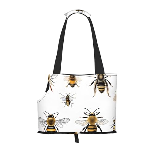 Funny Bees bedruckte faltbare Haustiertasche – tragbare Reisetasche für Welpen und Katzen, Haustier-Tragetasche, Rucksäcke von BEIVGOXL