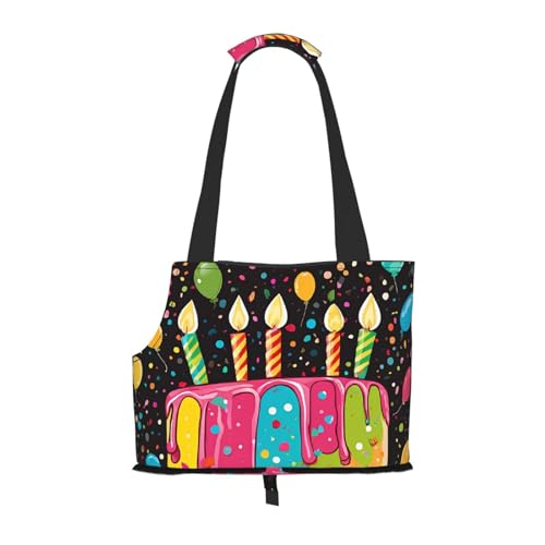 Happy Birthday Big Cake bedruckte faltbare Haustiertasche – tragbare Reisetasche für Welpen, Katzen, Haustier-Tragetasche, Rucksäcke von BEIVGOXL