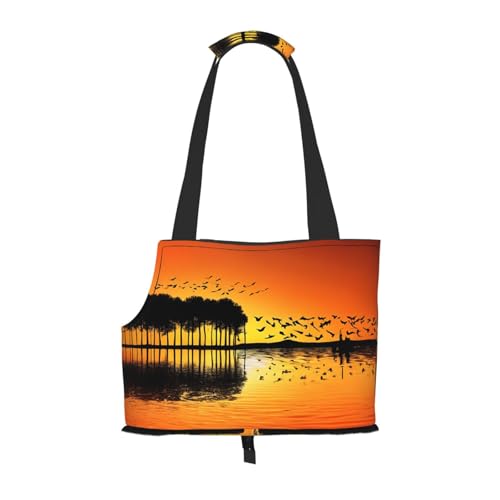 Lake Guitar Reflection Printed Faltbare Haustiertasche – Tragbare Reisetasche für Welpen und Katzen, Haustier-Tragetasche, Rucksäcke von BEIVGOXL