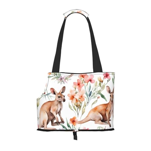 Lustige Cartoon-Känguru-Zoo-bedruckte faltbare Haustiertasche – tragbare Reisetasche für Welpen, Katzen, Haustier-Tragetasche, Rucksäcke von BEIVGOXL