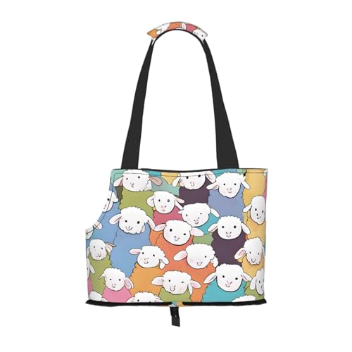 Niedliche, bunte Schafe, Cartoon-Muster, bedruckt, faltbare Haustiertasche – tragbare Reisetasche für Welpen, Katzen, Haustier-Tragetasche, Rucksäcke Niedliche, bunte Schafe, Cartoon-Muster, bedruckt, faltbare Haustiertasche – tragbare Reisetasche für Welpen, Katzen, Haustier-Tragetasche, Rucksäcke von BEIVGOXL