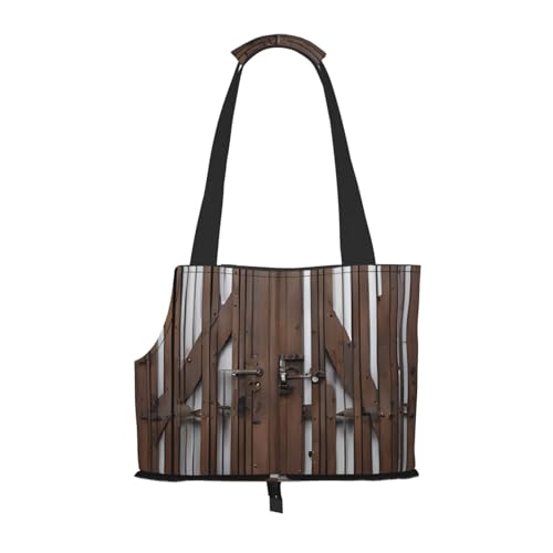 Rustikale Haustiertasche mit Holztür, bedruckt, faltbar, tragbar, für Welpen, Katzen, Reisetasche, Haustier-Tragetasche, Rucksäcke von BEIVGOXL