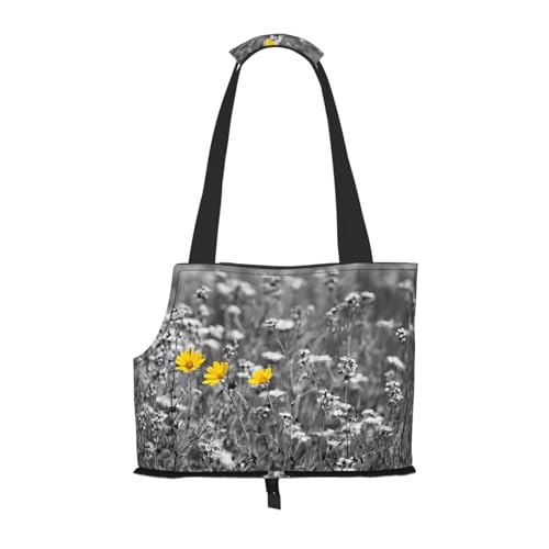 Schwarze und weiße Sonnenblumen-bedruckte faltbare Haustiertasche – tragbare Reisetasche für Welpen, Katzen, Haustier-Tragetasche, Rucksäcke Schwarze und weiße Sonnenblumen-bedruckte faltbare Haustiertasche – tragbare Reisetasche für Welpen, Katzen, Haustier-Tragetasche, Rucksäcke von BEIVGOXL