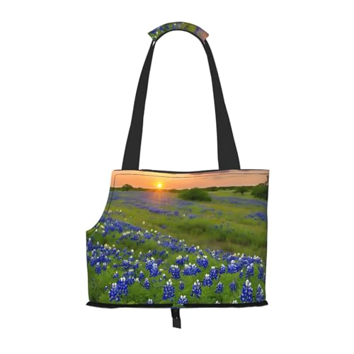 Texas Bluebonnets Landschaft bedruckte faltbare Haustiertasche – tragbare Reisetasche für Welpen, Katzen, Haustier-Tragetasche, Rucksäcke von BEIVGOXL