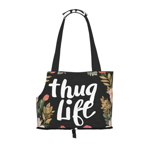 Thug Life Haustiertasche mit Blumenmuster, faltbar, tragbar, für Welpen, Katzen, Reisetasche, Haustier-Tragetasche, Rucksäcke Thug Life Haustiertasche mit Blumenmuster, faltbar, tragbar, für Welpen, Katzen, Reisetasche, Haustier-Tragetasche, Rucksäcke von BEIVGOXL