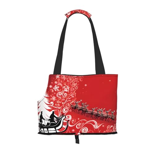 Weihnachtsmagie bedruckte faltbare Haustiertasche – tragbare Reisetasche für Welpen, Katzen, Haustier-Tragetasche, Rucksäcke von BEIVGOXL