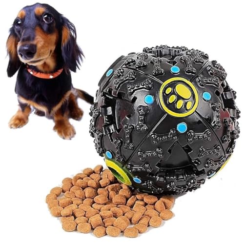 Squall Ball Pet Food Dropping Ball Pet Puzzle Toy Dog Toy Sounding Toy Squeaky Ball Round (Black-M) von BEJARM