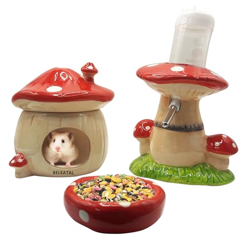 BELEATAL Pilz Keramik Hamster Versteck Wasserflasche mit Ständer Futternapf Hamster Zubehör BELEATAL Pilz Keramik Hamster Versteck Wasserflasche mit Ständer Futternapf Hamster Zubehör von BELEATAL