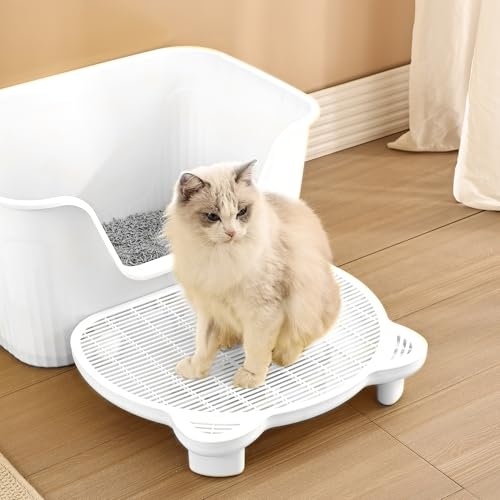 BELEEWILWON Katzentoilettenstufe, Katzenrampe mit Filterfunktion, erhöhte Katzentoilettenrampe für alte Katzen und Kätzchen, 2 Höhen, geeignet für verschiedene Katzentoiletten (Weiß) von BELEEWILWON