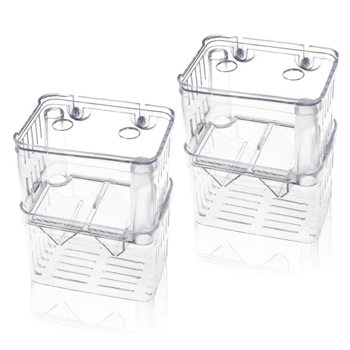 2 Stück Acryl Fischzuchtbox Doppelschicht Aquarium Züchter Box für Aquarium Trennwand Transparent Fisch Isolation Box mit Saugnapf Acclimation Hatchery Inkubator für Garnelen von BELEFU