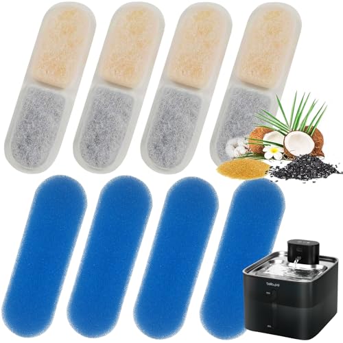 BELLA & PAL 4 Pack Cat Water Fountain Replacement Filters, 5-Stage Filtration System for 4.2L Wireless Pet Water Fountain Filter, 2 Months Set of Replacement Filters von BELLA & PAL