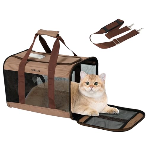 BELLA & PAL Transportbox Katzen/Kleiner Hund, Faltbare Katzentasche Transporttasche mit Kratzfreie Netz, Hundetragetasche mit Einstellbar Schultergurt, katzenbox für Katzen Welpe, M von BELLA & PAL