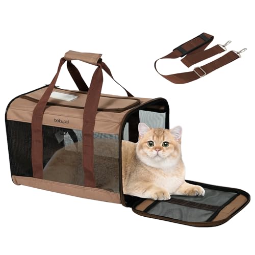 BELLA & PAL Katzentransportbox für Katzen und Welpen–Leichte faltabre Transporttasche Katze- Ausbruchsichere, Wasserdicht & Kratzfestem Netz, 42x28x28cm bis 7kg für Tierarzt/Auto/Flugzeug von BELLA & PAL