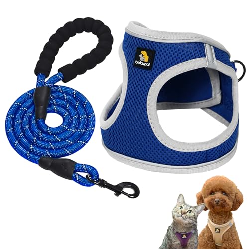 BELLA & PAL Hundegeschirr Kleine Hunde mit Nylonseil Leine, Step-in Geschirr aus Air Mesh, Anti Zug Reflektierend Atmungsaktiv Brustgeschirr, Welpengeschirr für Kleine Hunde, Katzengeschirr, XS von BELLA & PAL