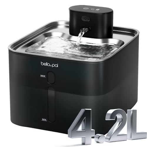 BELLA & PAL Kabelloser Katzenwasserbrunnen - 4,2 l Edelstahl, 5000 mAh wiederaufladbarer Akku, intelligenter Bewegungssensor, leise integrierte Pumpe, leicht zu reinigen, Multi-Haustier-Wasserspender BELLA & PAL Kabelloser Katzenwasserbrunnen - 4,2 l Edelstahl, 5000 mAh wiederaufladbarer Akku, intelligenter Bewegungssensor, leise integrierte Pumpe, leicht zu reinigen, Multi-Haustier-Wasserspender von BELLA & PAL