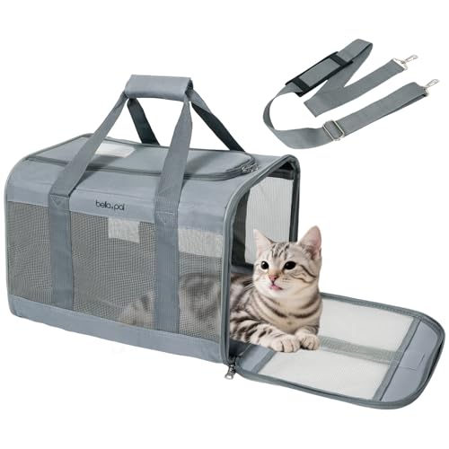 BELLA & PAL Katzentransportbox für Katzen und Welpen–Leichte faltabre Transporttasche Katze- Ausbruchsichere, Wasserdicht & Kratzfestem Netz, 42x28x28cm bis 7kg für Tierarzt/Auto/Flugzeug von BELLA & PAL