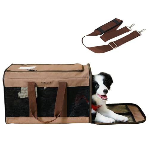 BELLA & PAL Transportbox Katzen/Kleiner Hund, Faltbare Katzentasche Transporttasche mit Kratzfreie Netz, Hundetragetasche mit Einstellbar Schultergurt, Katzenbox für Katzen/Kleiner Hunde/Welpe, L von BELLA & PAL