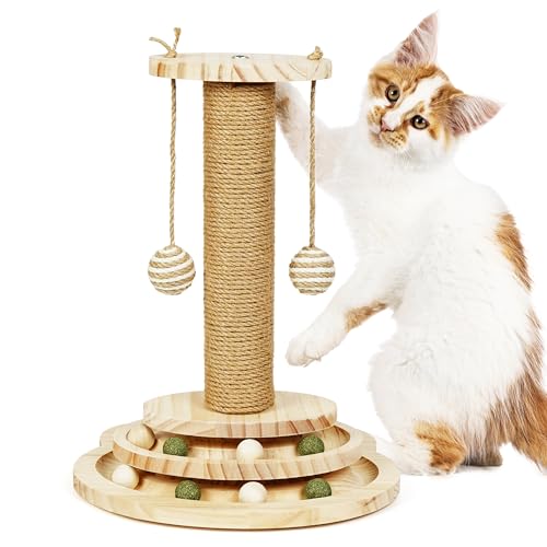 BELLE VOUS 2-in-1 Interaktives Katzenspielzeug mit Drehteller - 2 Stufiges Holz-Katzenspielzeug Selbstbeschäftigung Katzen Kratzbaum für Drinnen/Draußen mit Hängenden Spielbällen, Feder & Kugelbahn BELLE VOUS 2-in-1 Interaktives Katzenspielzeug mit Drehteller - 2 Stufiges Holz-Katzenspielzeug Selbstbeschäftigung Katzen Kratzbaum für Drinnen/Draußen mit Hängenden Spielbällen, Feder & Kugelbahn von BELLE VOUS