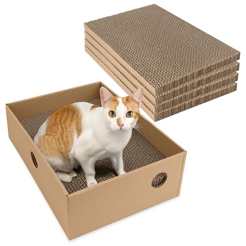 BELLE VOUS 5er Pack Kratzpappe für Katzen mit Liegebox - 24 x 33 cm, Wendbare Katzen Kratzbrett Ersatzpads - Wellpapp-Liege Kratzmatte Katze/Kätzchen zum Ausruhen & Spielen für den Innenbereich von BELLE VOUS