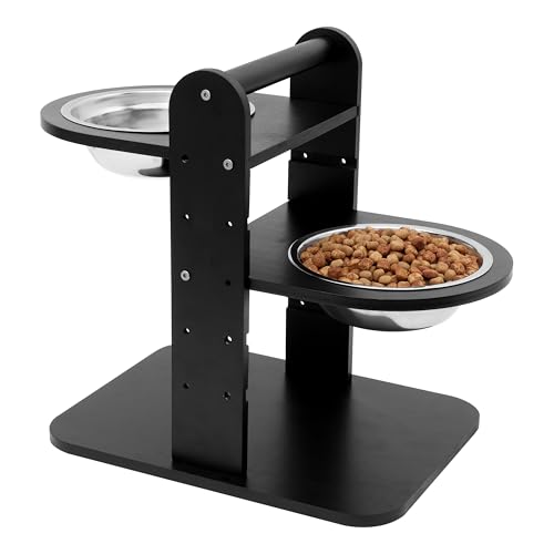 Belle Vous Erhöhter Futternapf für Hunde oder Katzen - 2 x 1 L Edelstahlnäpfe Futternapf - 41 x 40 x 30 cm höhenverstellbar - Für kleine bis große Hunde und Katzen - Erhöhter Hundenapf - Hundebar von BELLE VOUS