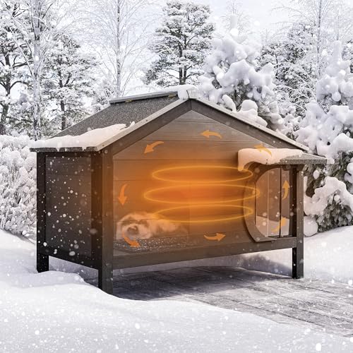 BELLEZE Katzenhaus für den Außenbereich, isoliertes Feral-Katzenhaus mit umlaufendem Schaumstoff, wetterfester Holz-Katzen-Unterschlupf für den Winter draußen, mit aufklappbarem Asphaltdach und BELLEZE Katzenhaus für den Außenbereich, isoliertes Feral-Katzenhaus mit umlaufendem Schaumstoff, wetterfester Holz-Katzen-Unterschlupf für den Winter draußen, mit aufklappbarem Asphaltdach und von BELLEZE
