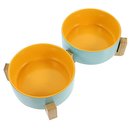 BELLIFFY Erhöhtes Katzennapf-Set aus Keramik zweifarbig Futter- und Wassernapf für Haustiere mit rutschfestem Holzständer Futternapf für Katzen Kätzchen und Hunde BELLIFFY Erhöhtes Katzennapf-Set aus Keramik zweifarbig Futter- und Wassernapf für Haustiere mit rutschfestem Holzständer Futternapf für Katzen Kätzchen und Hunde von BELLIFFY