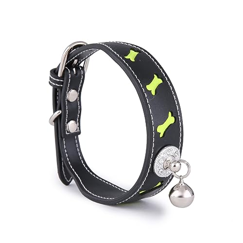 BELLIFFY 1stück Knochenförmiges Haustierhalsband Verstellbar Aus Pu-Leder Reflektierend Mit Glocke Geeignet Für Katzen Und Hunde Schwarz Bequem Und Langlebig Für Täglichen Gebrauch von BELLIFFY