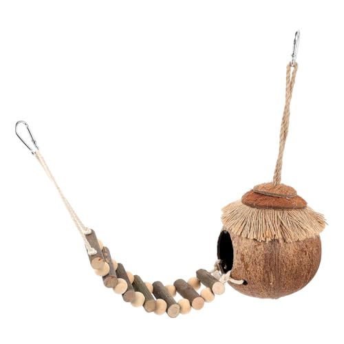 BELLIFFY Kokosnussschalennest Für Hamster Vögel Und Kleintiere Natürliche Hängematte Mit Leiter Leicht Zu Reinigen Und Bequeme Schlafumgebung von BELLIFFY