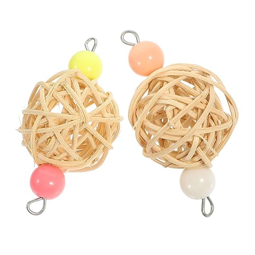BELLIFFY 2stücke Vogelspielzeug Für Papageien Kauball Und Rattanspielzeug Zur Befestigung Im Käfig Für Wellensittiche Und Andere Kleine Vögel Fördert Spiel Und Zahnpflege von BELLIFFY