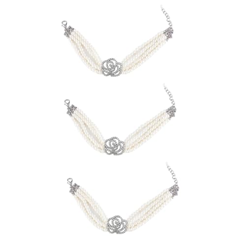 BELLIFFY 3St Halsbandschmuck für Haustiere Perlenhalskette Haustier rosa hundehalsband Halskette mit Strasssteinen Rosenhalskette Haustier-Perlenkette Perlenhalsband für Welpen Weiß von BELLIFFY