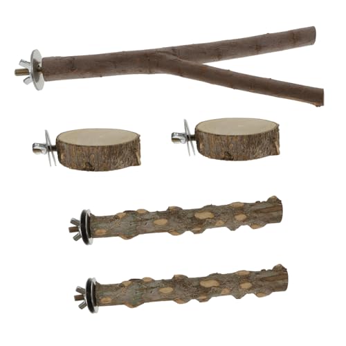 BELLIFFY Papageien-Spielzeug-Set 5-teilig Sitzstangenständer Aus Holz Papageien-sitzstangenständer Vogelspielzeug Für Vögel Natürliches AST-Design von BELLIFFY