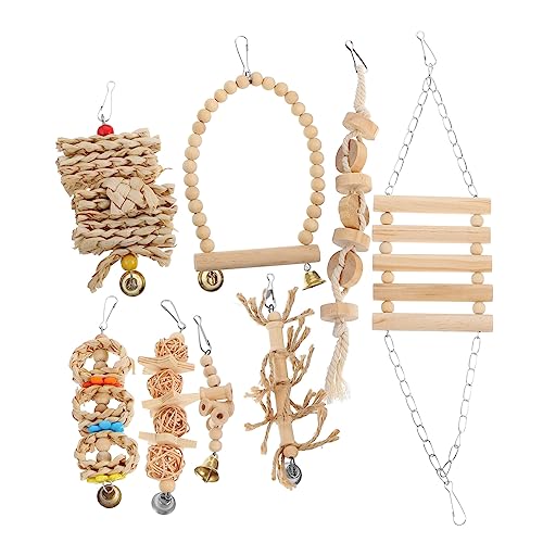 BELLIFFY Spielzeug Für Papageien Vogelkäfig-zubehör Aus Holz Kauspielzeug Für Sittiche Sitzstange Mit Schaukel Für Ziervögel Beschäftigungsspielzeug Für Vögel von BELLIFFY
