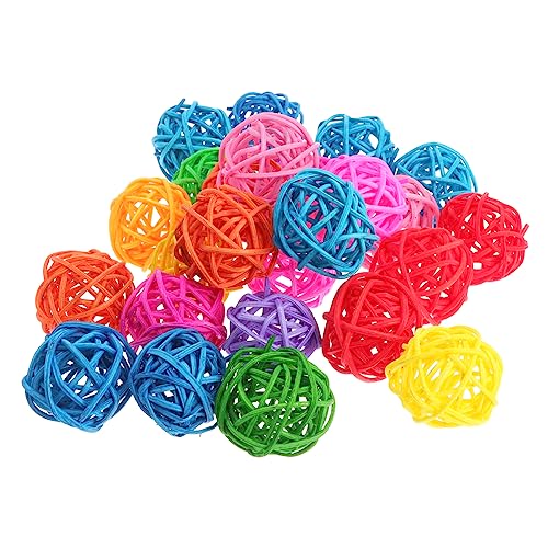 BELLIFFY 50stücke Rattanball Spielzeug Für Große Vögel Aus Korbgeflecht Natürliches Material Rattanballbälle in Bunten Farben Als Kauspielzeug Für Papageien Und DIY-Dekoration von BELLIFFY