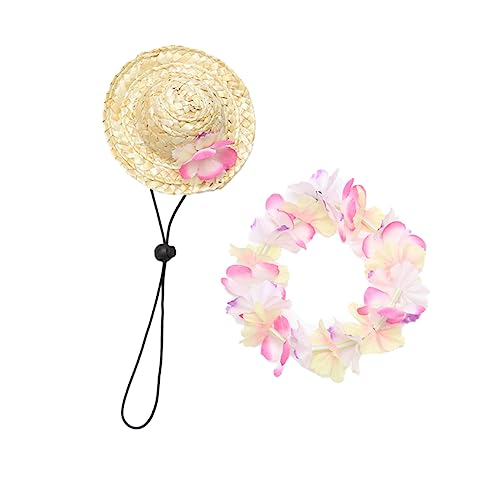 BELLIFFY Hawaiian Party für Haustiere Teiliges Sommer mit Atmungsaktivem Strohhut und Blumengirlande Hautfreundlich Bequem für Hunde und Katzen bei Urlaub Strand und von BELLIFFY