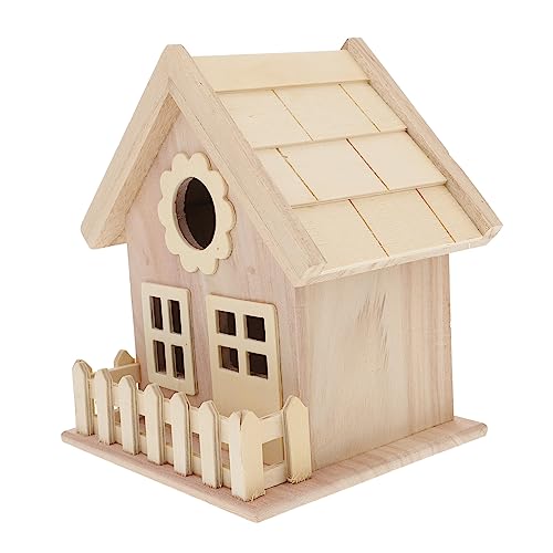 BELLIFFY Holz Vogelnest mit Doppelten Fenstern Breiter Eingang DIY Bemalbares Vogelhaus für Kleine Gartenvögel Atmungsaktives Nistkasten Zubehör für Draußen Natürliche Holz Hütte für von BELLIFFY