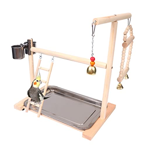 BELLIFFY Papageien-Spielplatz Schaukelleiter Vogelspielzeug Für Vögel Holzschaukel- Edelstahl-schüssel Zufällige Farbe von BELLIFFY