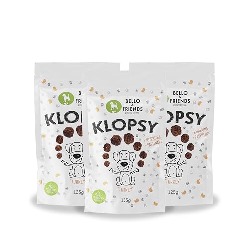 Bello & Friends Klopsy Turkey, 3er Pack, 3 x 125 g, hochwertiger Pute Hundesnack getreidefrei und proteinreich, für Training und Belohnung Bello & Friends Klopsy Turkey, 3er Pack, 3 x 125 g, hochwertiger Pute Hundesnack getreidefrei und proteinreich, für Training und Belohnung von BELLO & FRIENDS AUTHENTIC PET FOOD