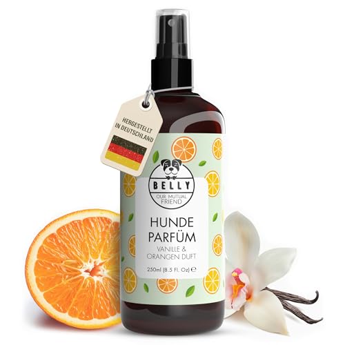 Belly® Hundeparfüm – Duftspray für Hunde & Welpen –250ml– Parfüm für Hunde mit Vanille & Orange – Spray gegen Geruch – pH-neutral – Fellpflege & Hundepflege von BELLY OUR MUTUAL FRIEND