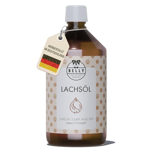 Belly Hochwertige Lachsöl Hundefellpflege - Natürliches Omega 3 für Hundepflege als mildes Hunde Lachsöl, Fischöl Hund, Lachsoel Fuer Hunde, Organic Salmon Oil for Dogs, Lachsöl für Hunde - 500ml von BELLY OUR MUTUAL FRIEND